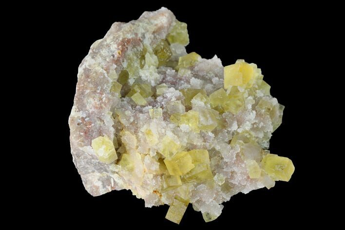 Yellow Cubic Fluorite Crystal Cluster with Quartz - Morocco #141642